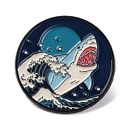 Sea Wave Scenery Theme Enamel Pins, Black Alloy Badge for Backpack Clothes, Shark, 30.5mm(JEWB-F033-02A)