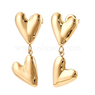 Ion Plating(IP) 304 Stainless Steel Stud Dangle Earrings, Heart, Real 14K Gold Plated, 33x13mm(EJEW-G395-33G)