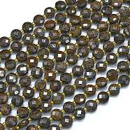 Natural Bronzite Beads Strands, with Seed Beads, Faceted, Flat Round, 6~6.5x4mm, Hole: 1mm, about 50pcs/strand, 15.35''(39cm)(G-K389-B35-01)