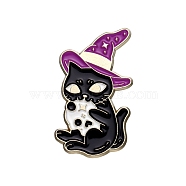 Magic Cat Metal Badge Alloy with Enamel Halloween Brooch, Hat, 33x19mm(PW-WG72375-01)