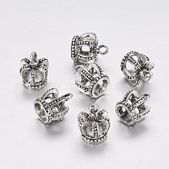 Tibetan Style Alloy 3D Crown Charms, Cadmium Free & Lead Free , Antique Silver, 14x12x12mm, Hole: 2mm(X-TIBEP-3584-AS-RS)