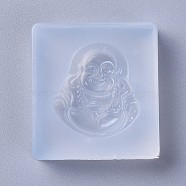 Pendant Statue Silicone Molds, Portrait Sculpture Resin Casting Molds, For UV Resin, Epoxy Resin Jewelry Making, Buddha, White, 45x41x10mm, Hole: 1.5mm, Buddha: 31x29mm(X-DIY-L026-029)