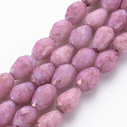 Opaque Baking Painted Crackle Glass Beads Strands, Teardrop, Faceted, Indian Red, 10.5~12x8mm, Hole: 1.5mm, about 33~34pcs/strand, 15.24 inch~15.59 inch(38.7cm~39.6cm)(EGLA-T008-17E)