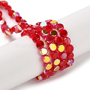 Transparent Electroplate Glass Beads Strands, AB Color Plated, Faceted, Flat Round, Crimson, 4x4x2.5mm, Hole: 1.1mm, about 145~155pcs/strand, 20.08''~21.65''(51~55cm)(GLAA-Q099-A01-09)