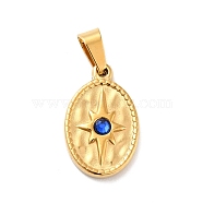 Vacuum Plating 304 Stainless Steel Pendants, with 201 Stainless Steel Snap On Bails and Sapphire Rhinestone, Oval with Star, Golden, 21x13x3.5mm, Hole: 6x4mm(STAS-F277-23G)