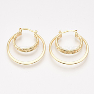 Brass Triple Hoop Earrings, Nickel Free, Real 18K Gold Plated, 36x33x4~5mm, Pin: 0.7x1mm(KK-T038-579G-NF)