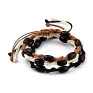 Adjustable Korean Waxed Polyester Cord Braided Bead Bracelets Sets, with Spray Painted Natural Maple Wood Barrel Beads, Mixed Color, Inner Diameter: 2~3-1/2 inch(5.2~9.1cm), 3pcs/set(BJEW-JB05438)