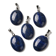 Natural Lapis Lazuli Pendants, Oval Charms with Rack Plating Platinum Plated Brass Snap on Bails, 30x21.5~22x6~6.5mm, Hole: 6x4mm(G-Z055-03P-13)