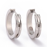 201 Stainless Steel Hinged Hoop Earrings with 304 Stainless Steel Pins for Women, Stainless Steel Color, 19.5x20x4mm, Pin: 1mm(EJEW-G298-02P)
