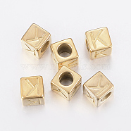 304 Stainless Steel Large Hole Letter European Beads, Horizontal Hole, Cube with Letter.K, Golden, 8x8x8mm, Hole: 5mm(STAS-H428-01G-K)