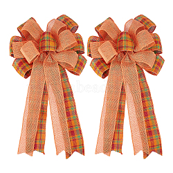2Pcs Tartan Pattern Polyester Bowknot Display Decoration, with Twist Tie, Thanksgiving Day Theme, Coral, 490x308x33mm(DIY-CA0004-32)