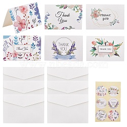 Paper Thank You Card, Paper Envelopes, with Stickers, for Birthday Party Invitation Card Making, Flower Pattern, 140x105x0.3mm(DIY-WH0184-28B)