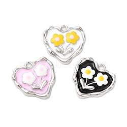 Alloy Eanmel Pendants, Heart with Flower Charm, Platinum, Mixed Color, 18x18x2.5mm, Hole: 1.6mm(ENAM-D050-12P)