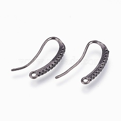 Brass Earring Hooks with Cubic Zirconia, Lead Free & Cadmium Free & Nickel Free, Long-Lasting Plated, Black, Gunmetal, 20x10x1.5mm, Hole: 1.4mm, 20 Gauge, Pin: 0.8mm(KK-P150-43B)