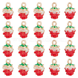 40Pcs Golden Plated Alloy Enamel Charms, Strawberry, Red, 12.5x8x6mm, Hole: 1.5mm(ENAM-HY0003-09)