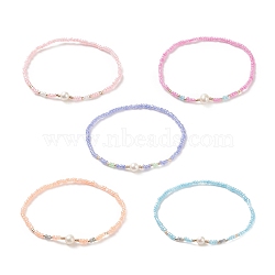 Natural Pearl & Glass Seed Beaded Stretch Bracelet for Women, Mixed Color, Inner Diameter: 2-3/8 inch(5.9cm)(BJEW-JB09031)