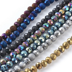 Electroplate Natural Druzy Geode Quartz Crystal Beads Strands, Faceted, Round, Grade AB, Mixed Color, 6~6.5mm, Hole: 1.2mm, about 39pcs/strand, 8.1 inch(20.7cm)(G-I250-05C)