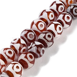 Natural Tibetan 3-Eye dZi Agate Beads Strands, Round, Dyed & Heated, FireBrick, 10mm, Hole: 1mm, about 30~38pcs/strand, 11.89~15.12''(30.2~38.4cm)(G-B084-A09-02)