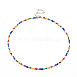 Glass Seed Beads Beaded Necklaces, with Brass Curb Chains, Colorful, 16.5 inch(42cm)(NJEW-JN03501)