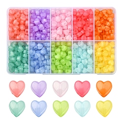 600Pcs 10 Colors Imitation Jelly Acrylic Beads, Heart, Mixed Color, 8x8.5x5.5mm, Hole: 2.5mm, 60pcs/color(MACR-YW0001-82)