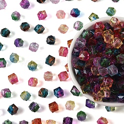 300Pcs Two Tone Transparent Spray Painted Acrylic Beads, Polygon, Faceted, Mixed Color, 7.5x8x8mm, Hole: 1.8mm(ACRP-YW0001-16)