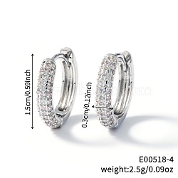 Elegant Brass Rhinestone Ring Hoop Earrings, Silver, 15x3mm(NI2489-1)