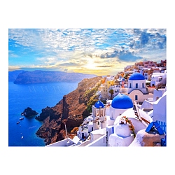 Santorini Scenery DIY Diamond Painting Kit, Including Resin Rhinestones Bag, Diamond Sticky Pen, Tray Plate and Glue Clay, Building, 400x300mm(PW-WG72030-19)