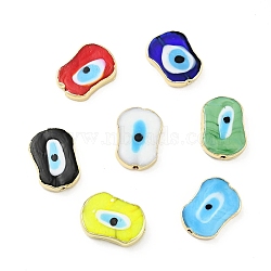Rack Plating Handmade Evil Eye Lampwork Beads, with Brass Findings, Long-Lasting Plated, Oval, Mixed Color, 25x18x5.5~6mm, Hole: 1.8mm(KK-F838-03-G)