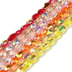 Transparent Electroplate Glass Beads Strands, AB Color Plated, Faceted, Teardrop, Mixed Color, 9x6.2x5mm, Hole: 1.2mm, about 71pcs/strand, 25''(63.5cm)(GLAA-Q099-F01-M02)
