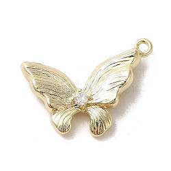 Brass Micro Pave Cubic Zirconia Pendants, Butterfly, Golden, 19.5x14~15x3.5mm, Hole: 1.2mm(KK-C043-07G)