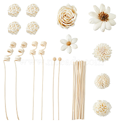 Aromatherapy Diffusers Sets, include Artificial Flower, Wood Flower Rod, Rattan Diffuser Sticks, Round Wicker Rattan Balls, White, 45x20mm(DIY-FH0010-27)