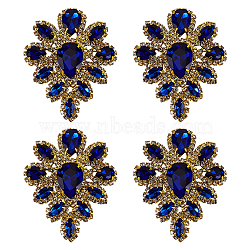 4Pcs Teardrop Shape Hotfix Rhinestone, Alloy Rhinestone Appliques, for DIY Bridal Dress, Shoes, Sapphire, 57x45mm(PATC-FG0002-25D)