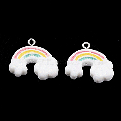 Resin Pendants, with Glitter Powder and Iron Findings, Rainbow, Platinum, Colorful, 23x21.5x5.5mm, Hole: 1.5mm(CRES-S304-82)