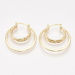 Brass Triple Hoop Earrings, Nickel Free, Real 18K Gold Plated, 36x33x4~5mm, Pin: 0.7x1mm(KK-T038-579G-NF)