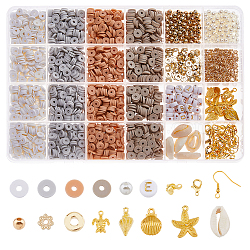 DIY Jewelry Making Kit, Including Polymer Clay & CCB Plastic & Acrylic Beads, Iron Earring Hooks, Alloy Pendants, Iron Bead Tips Knot Covers, Brass Jump Rings, Mixed Color, 4~23x4~20x1~13mm, Hole: 1.2~2mm(DIY-DC0002-73)