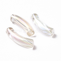 UV Plating Transparent Rainbow Iridescent Acrylic Beads, Curved Tube, Clear, 32~33x10x8mm, Hole: 1.6mm(X-OACR-A016-01M)