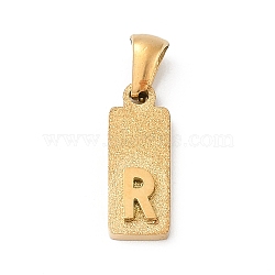 304 Stainless Steel Pendants, Golden, Rectangle with Letter Charm, Letter R, 17.5x6.5x3mm, Hole: 3x6mm(STAS-Z120-03R-G)