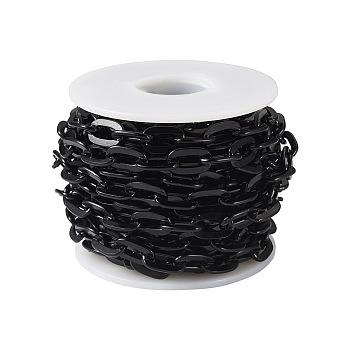 Aluminium Cable Chains, Unwelded, Flat Oval, with Spools, Black, 9x1.8x1.5mm, about 16.40 Feet(5m)/Roll