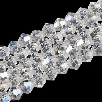 Transparent Electroplate Glass Beads Strands, AB Color Plated, Faceted, Bicone, Clear AB, 3x2.5mm, Hole: 0.7mm, about 162~185pcs/strand, 12.76~14.61 inch(32.4~37.1cm)