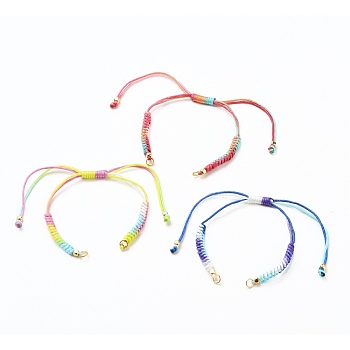 Adjustable Segment Dyed Polyester Bracelet Making, with 304 Stainless Steel Jump Rings and Brass Cube Beads, Mixed Color, 3-1/2~11-3/8 inch(9~29cm)