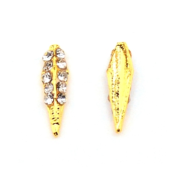 Alloy Rhinestone Cabochons, Leaf, for Nail Art Studs and Nail Art Decoartion Accessories, Crystal AB, 12x3.5x2.4mm