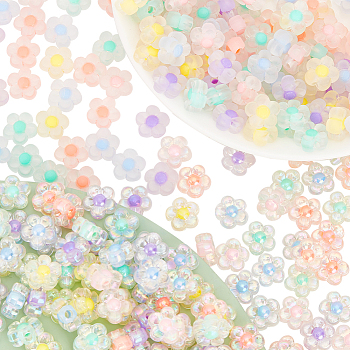 Elite 360Pcs 12 Colors Transparent Acrylic Beads, Frosted, Bead in Bead, Flower, Mixed Color, 12x12.5x6mm, Hole: 2.5mm, 30pcs/color