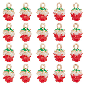 40Pcs Golden Plated Alloy Enamel Charms, Strawberry, Red, 12.5x8x6mm, Hole: 1.5mm