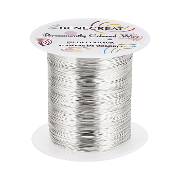 1 Roll Round Copper Wire, for Jewelry Making, Silver, 26 Gauge, 0.4mm, about 393.70 Feet(120m)/Roll