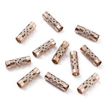 Ion Plating(IP) Hollow Out 304 Stainless Steel Beads, Column, Rose Gold, 12x4mm, Hole: 3mm