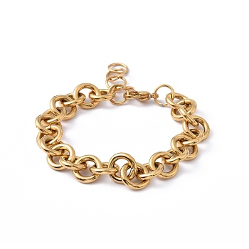 Ion Plating(IP) 304 Stainless Steel Rolo Chain Bracelets, with Lobster Claw Clasps, Golden, 7 inch(17.9cm), 11.5mm