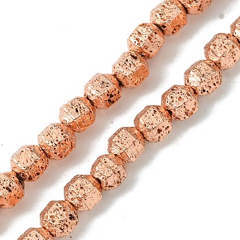 Electroplated Natural Lava Rock Beads Strands, Faceted Bicone Barrel Drum, Rose Gold Plated, 6~6.5x6.5~7x5.5~6mm, Hole: 1.4~1.5mm, about 61pcs/strand, 15.35''(39cm)