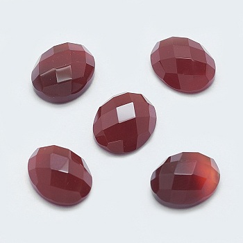 Natural Carnelian Cabochons, Faceted, Oval, 10x8x4mm