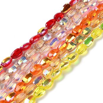 Transparent Electroplate Glass Beads Strands, AB Color Plated, Faceted, Teardrop, Mixed Color, 9x6.2x5mm, Hole: 1.2mm, about 71pcs/strand, 25''(63.5cm)