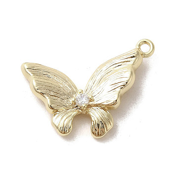 Brass Micro Pave Cubic Zirconia Pendants, Butterfly, Golden, 19.5x14~15x3.5mm, Hole: 1.2mm